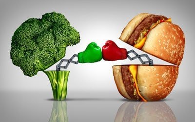 Fresh green vegetables are more nourishing than fatty burger