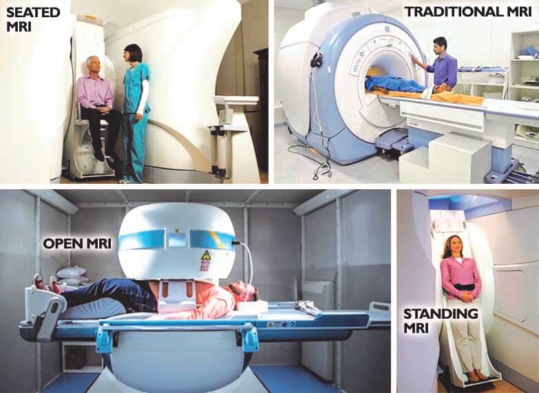 various MRI types, standing, open, seated and closed MRI