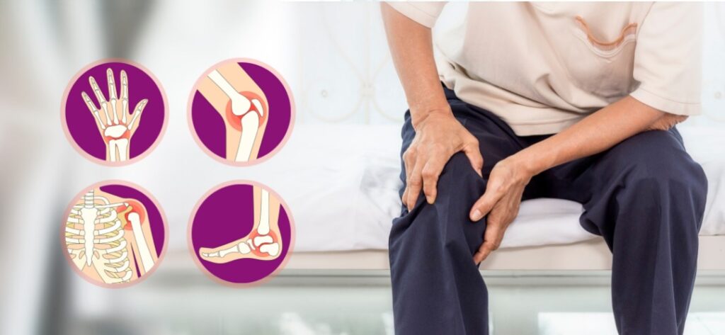 Elderly man with arthritis shown with illustration of arthritis and best arthritis treatment