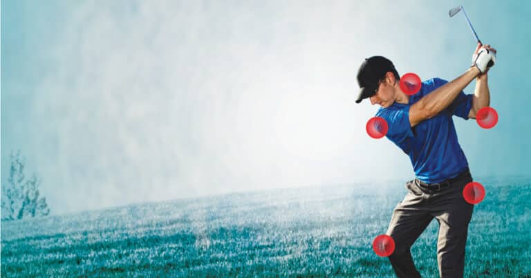 Full golf swing without pain made possible by chiropractors and physiotherapists of CSC