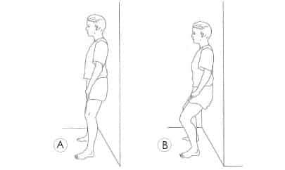 Wall assisted squat knee exercise