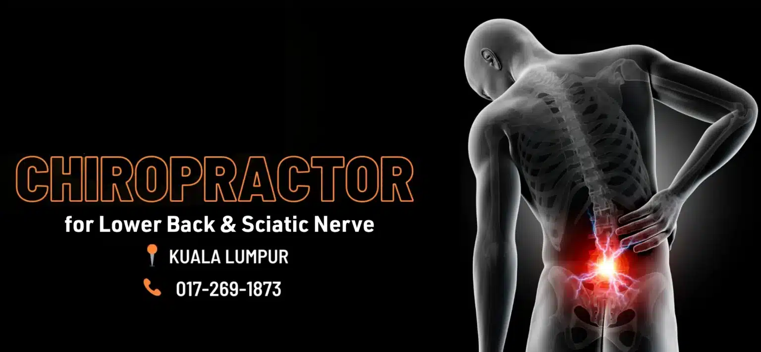 Digital illustration of a person with highlighted lower back and pelvis, representing safe chiropractic and physiotherapy care for spine and sciatic nerve issues in Kuala Lumpur.